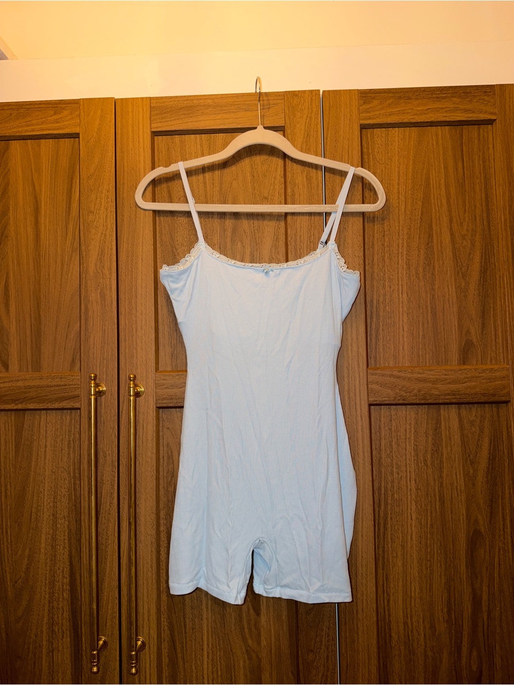 SKIMS Light Blue Lace-Trim Bodysuit Romper